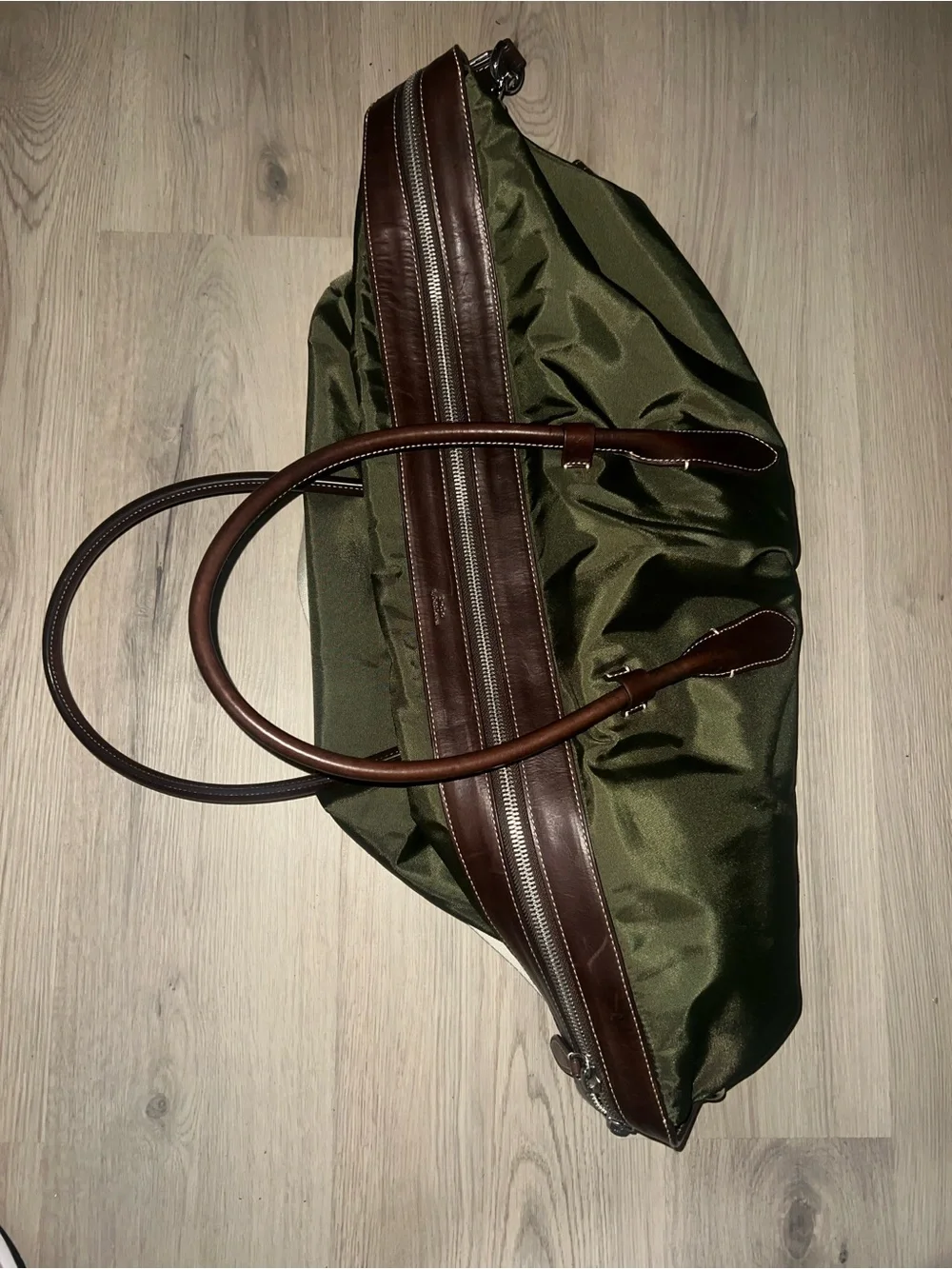 Polo Ralph Lauren Bellport Nylon Tote Green Leather Trim Zip Crossbody Bag